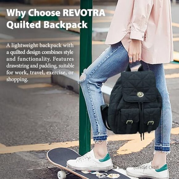 Small Quilted Backpack with Anti-Theft Pocket, Waterproof Daypack for Women main image 4